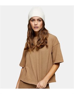 Бежевая oversized футболка с эффектом кислотной стирки Topshop petite