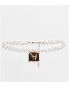 Короткое ожерелье из искусственного жемчуга с золотистыми деталями подвеской с бабочкой и отделкой э Reclaimed vintage