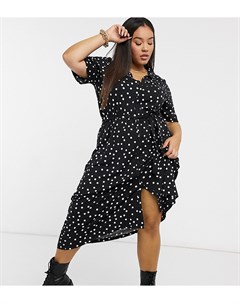 Черное платье рубашка миди в горошек на пуговицах ASOS DESIGN Curve Asos curve