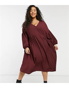 Свободное фактурное платье рубашка миди бордового цвета ASOS DESIGN Curve Asos curve