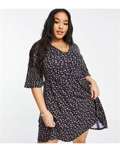 Темно синее свободное платье мини с цветочным принтом ASOS DESIGN Curve Asos curve