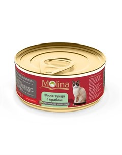 Влажный корм для взрослых кошек с филе тунца и крабом в соусе в консервах 80 г Molina