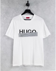 Белая футболка с контрастной лентой и большим логотипом Dicagolino U204 Hugo