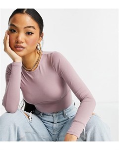 Розовое боди с длинными рукавами корсетным лифом и декоративным швом ASOS DESIGN Petite Asos petite