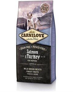 Сухой корм Salmon Turkey For Puppies с лососем и индейкой беззерновой для щенков всех пород 12 кг Ло Carnilove