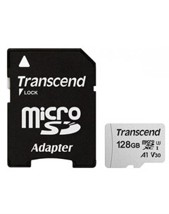 Карта памяти micro SDXC 128Gb 300S UHS I U3 V30 A1 ADP 90 45 Mb s Transcend