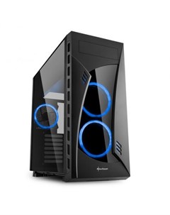 Игровой корпус NIGHT SHARK blue led чёрный ATX закаленное стекло fan 2x120 мм 1x120 мм 1x120 мм 2xUS Sharkoon