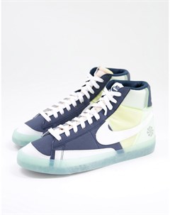 Темно синие кроссовки средней высоты с лаймовыми вставками Blazer Revival Nike
