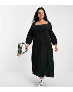 Черное платье миди с присборенной отделкой и квадратным вырезом ASOS DESIGN Curve Asos curve