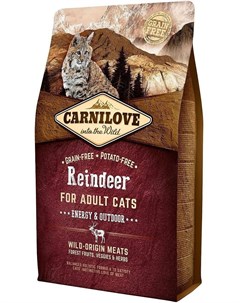 Сухой корм Energy Outdoor Reindeer for Adult Cats с олениной для активных кошек 2 кг Северный олень Carnilove