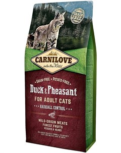 Сухой корм Hairball Control Duck Pheasant for Adult Cats с уткой и фазаном для взрослых кошек 6 кг У Carnilove