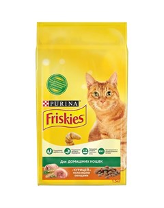 Полнорационный сухой корм для домашних кошек с курицей и полезными овощами Friskies