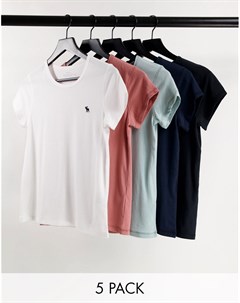 Набор из 5 футболок с круглым вырезом и логотипом разных цветов Abercrombie & fitch