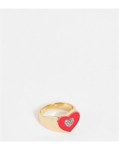 Массивное кольцо с ярко розовым эмалированным сердечком Designb london curve