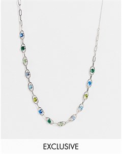 Серебристое ожерелье цепочка с разноцветными камнями в стиле унисекс 90 х Inspired Reclaimed vintage