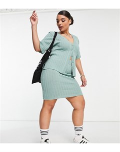 Светло зеленая вязаная мини юбка в рубчик от комплекта ASOS DESIGN Curve Asos curve