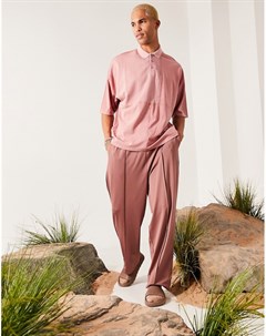 Розовое oversized поло из вафельного трикотажа Asos design