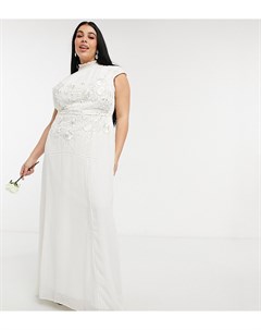 Свадебное платье макси цвета слоновой кости с вырезом каплей на спине цветочной вышивкой и отделкой  Hope & ivy plus