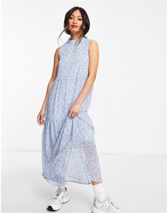 Голубое платье миди без рукавов с мелким цветочным принтом Aware Vero moda