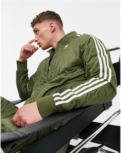 Стеганая олимпийка цвета хаки с тремя полосками Adicolor Adidas originals