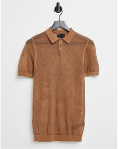 Светло коричневая сетчатая футболка поло облегающего кроя Asos design