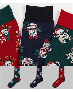 Набор из 3 пар носков с новогодними принтами черепов в подарочной упаковке Jack & jones