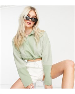 Шалфейно зеленый свитшот с воротником стойкой и флисовыми вставками Topshop petite