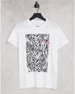 Белая футболка с графическим принтом зебра Replay