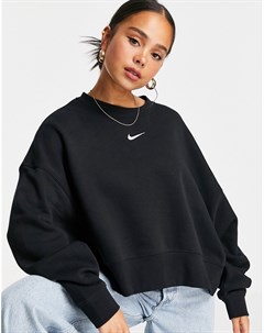 Черный oversize свитшот прямого кроя с маленьким логотипом галочкой Nike