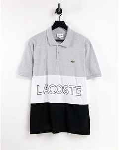 Черное белое и серое поло с большим логотипом в стиле колор блок Lacoste