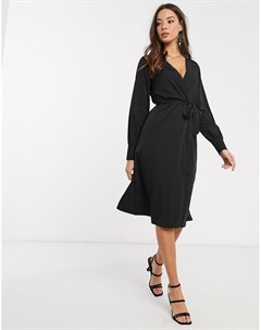Черное платье миди с запахом Vero moda