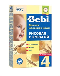 Детская каша молочная рисовая с курагой 250гр Bebi
