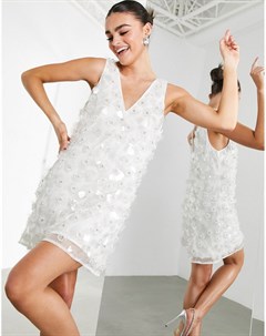 Белое платье мини А силуэта с объемной цветочной отделкой Asos edition