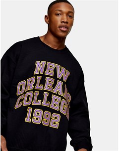 Черный свитшот с принтом New Orleans Topman