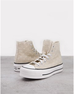 Бежевые высокие кеды на платформе с вышивкой ришелье Chuck Taylor Converse