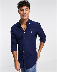 Темно синяя приталенная рубашка из поплина с логотипом Polo ralph lauren