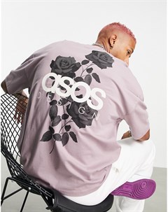 Серо фиолетовая oversized футболка с графическим принтом логотипа Asos design