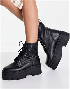 Черные кожаные ботинки на плоской толстой подошве со шнуровкой Cedar Asra