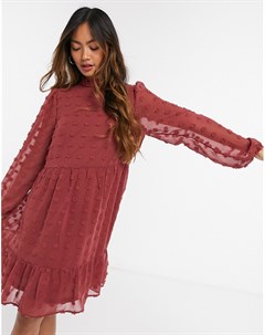 Свободное платье мини рыжего цвета в фактурный горох Vero moda