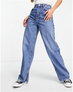Голубые выбеленные oversized джинсы в винтажном стиле с разрезами по краю Topshop