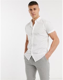 Белая зауженная рубашка с короткими рукавами Topman