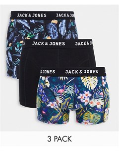 Набор из 3 боксеров брифов с принтом листьев Jack & jones