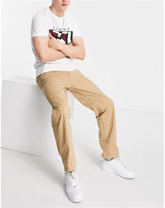 Свободные прямые брюки цвета бежевого хаки с принтом гусиная лапка в тон ткани Tommy jeans