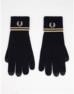 Черно золотистые перчатки из мериносовой шерсти с двойной полоской Fred perry