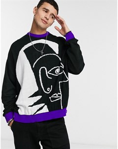 Черный вязаный джемпер в стиле oversized с рисунком Asos design