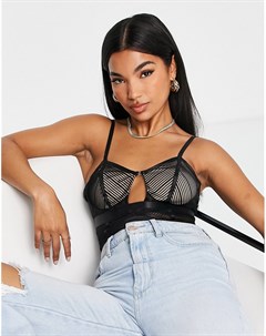 Черное сетчатое боди в корсетном стиле Missguided