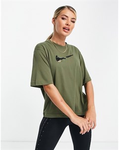 Свободная футболка цвета хаки с высоким воротником и короткими рукавами Dri Fit Nike training