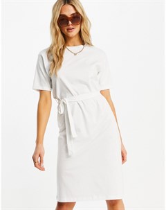 Белое платье футболка миди из органического хлопка с поясом Aware Vero moda