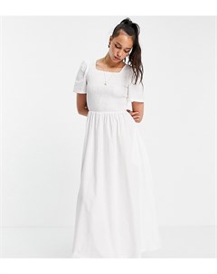 Белое присборенное чайное платье макси из органического хлопка Pieces tall