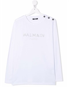 Футболка с логотипом из страз Balmain kids